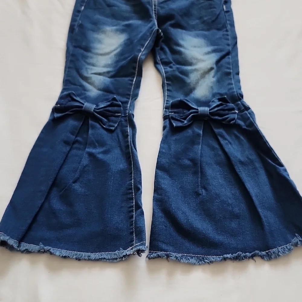 Shein Girls Blue Flare Bell Bottom Jeans Denim Bow Details 6Y